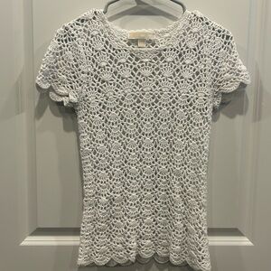 Michael Kors White Crochet Short Sleeve Top